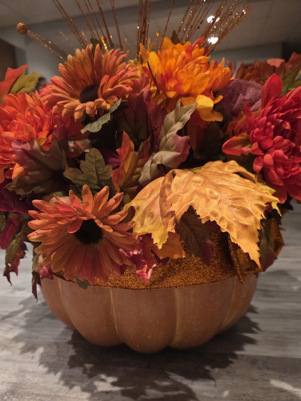 Source Unknown Orange and Red Faux Floral Pumpkin Arrangement